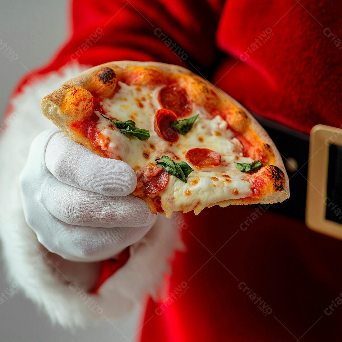 Papai Noel comendo pizza de pepperoni