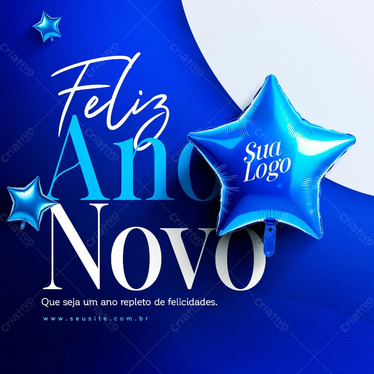 Postagem de Ano Novo Azul PSD Editável