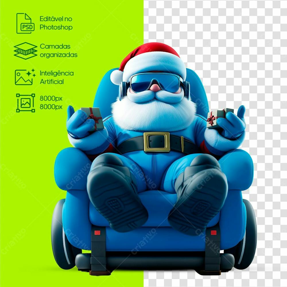 Papai Noel Em Um Terno Azul Sentado Em Uma Poltrona