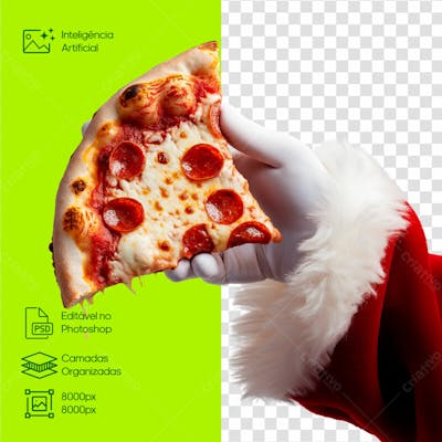 Papai Noel Com Uma Fatia De Pizza Na Mão