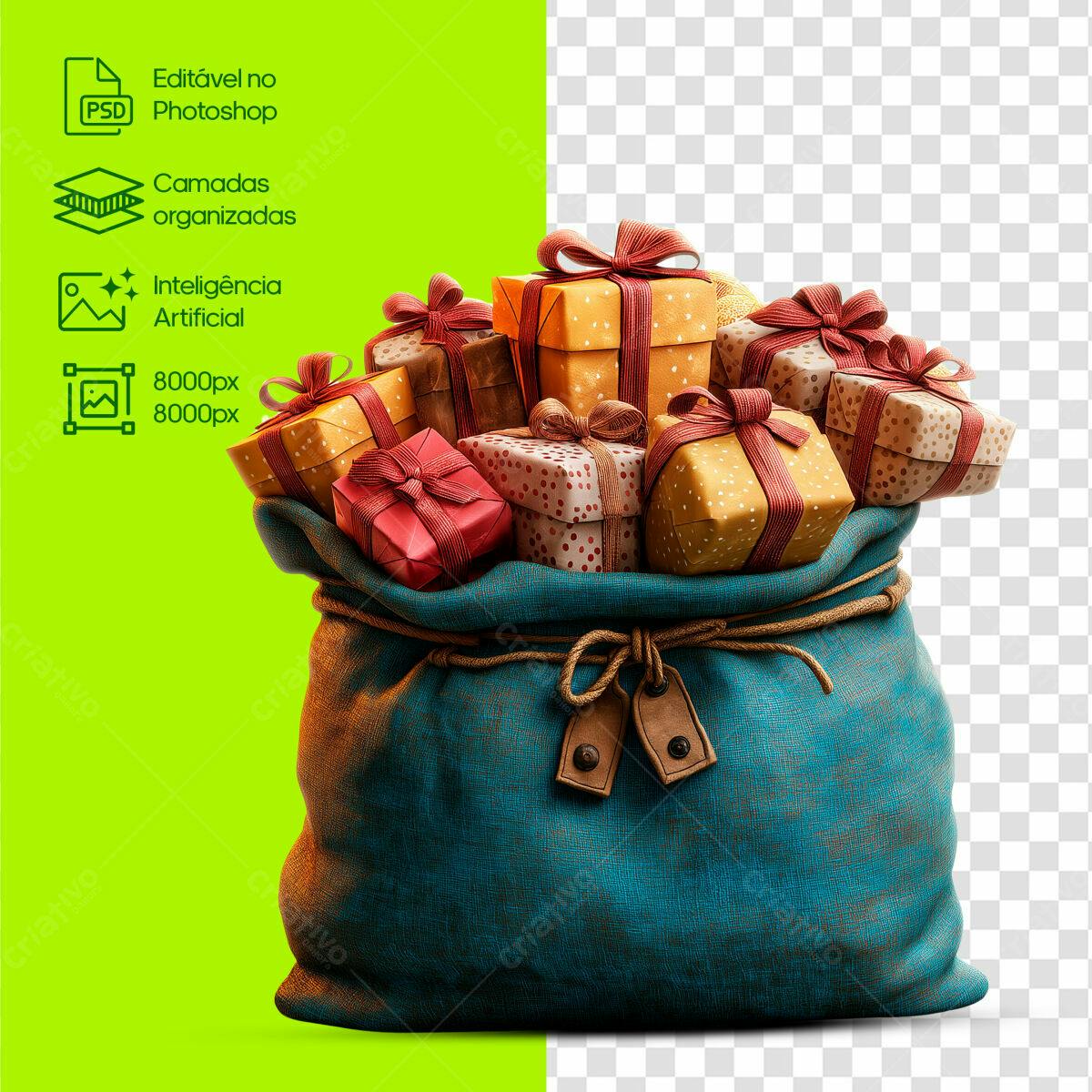Saco de Presentes Natalinos PSD Editável
