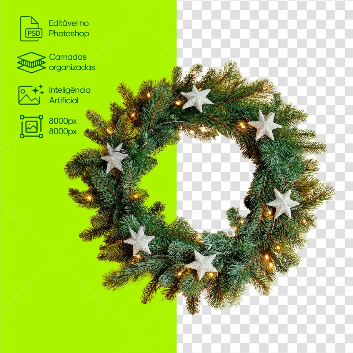 Coroa de Natal com Luzes PSD Editável