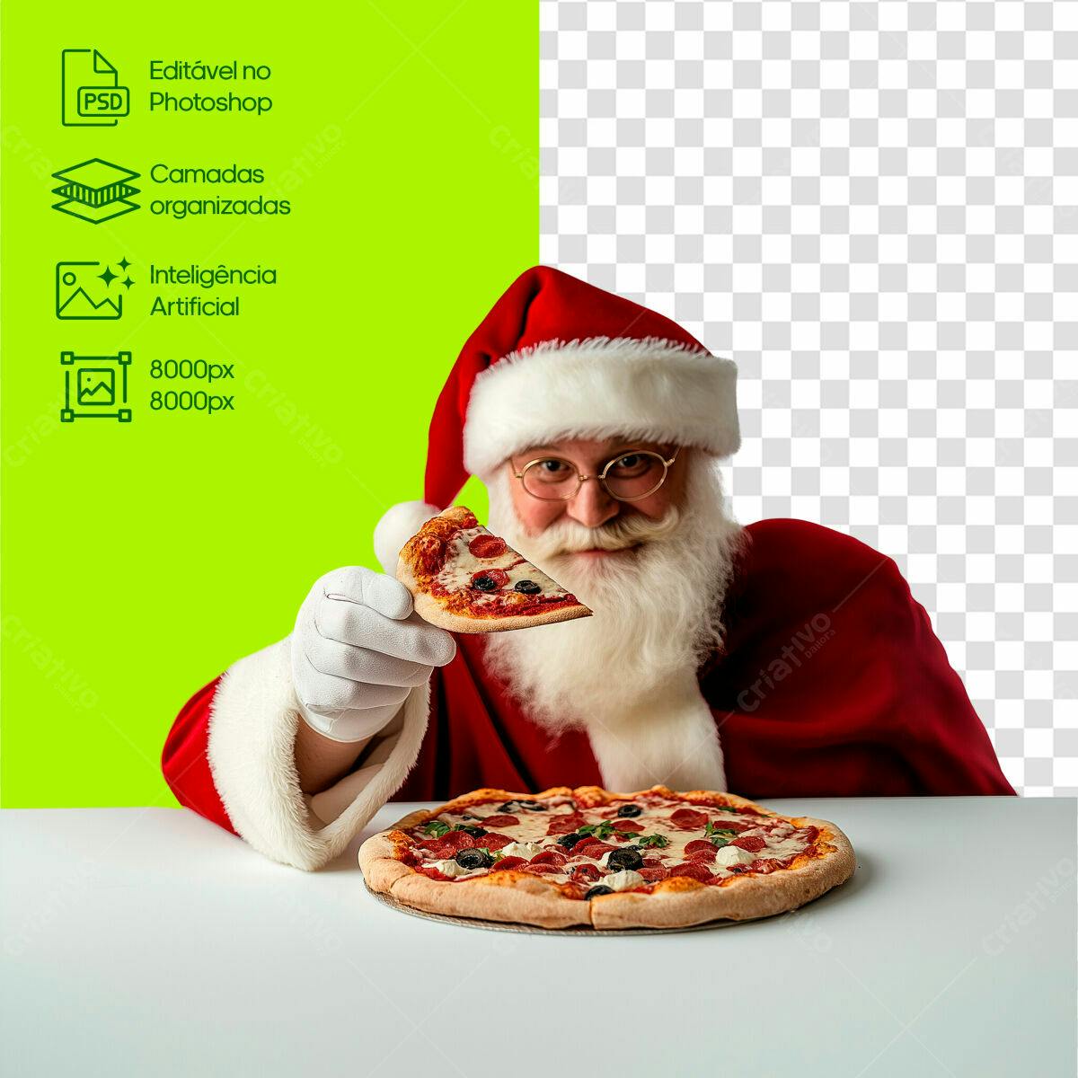 Imagem Natalina Papai Noel com Pizza PSD Editável