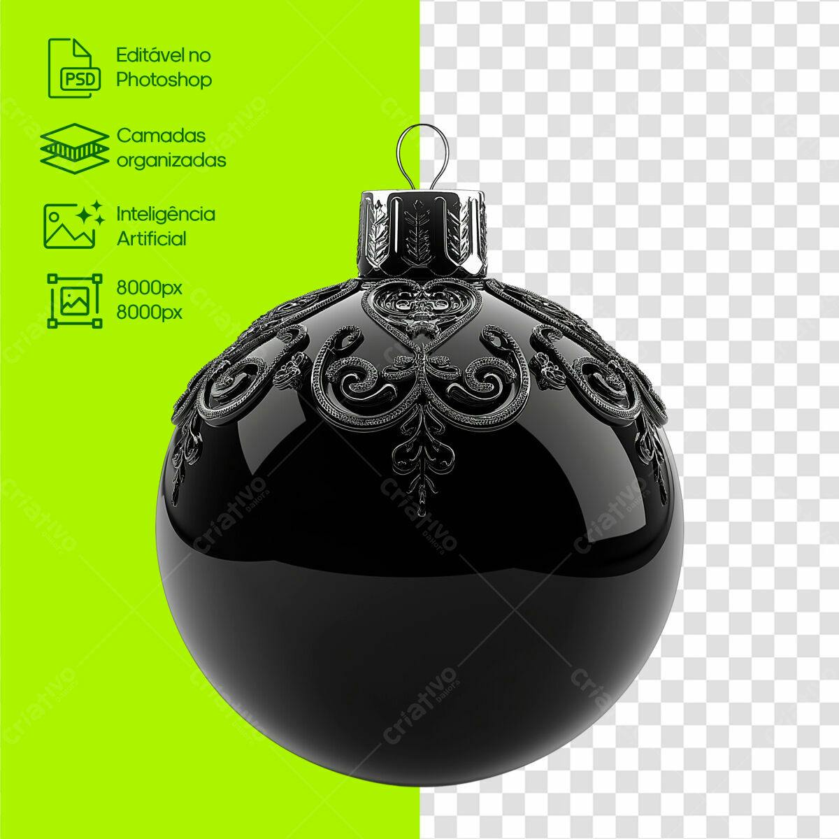 Enfeite de Natal Enfeite Natalino Preto PSD Editável
