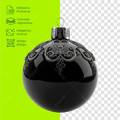 Bola De Natal Preta Com Relevo Decorativo