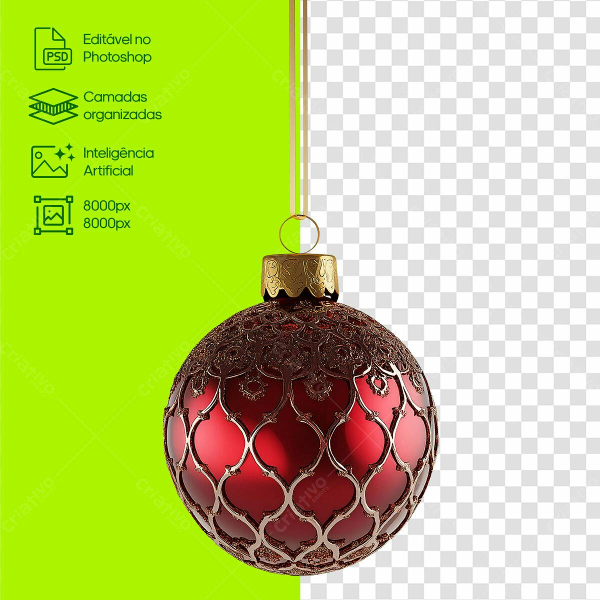 Enfeite de Natal Vermelho PSD Editável