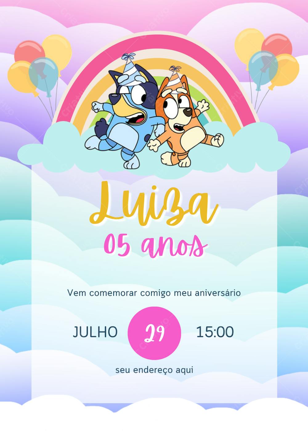 Convite Bluey e Bingo Arco Íris