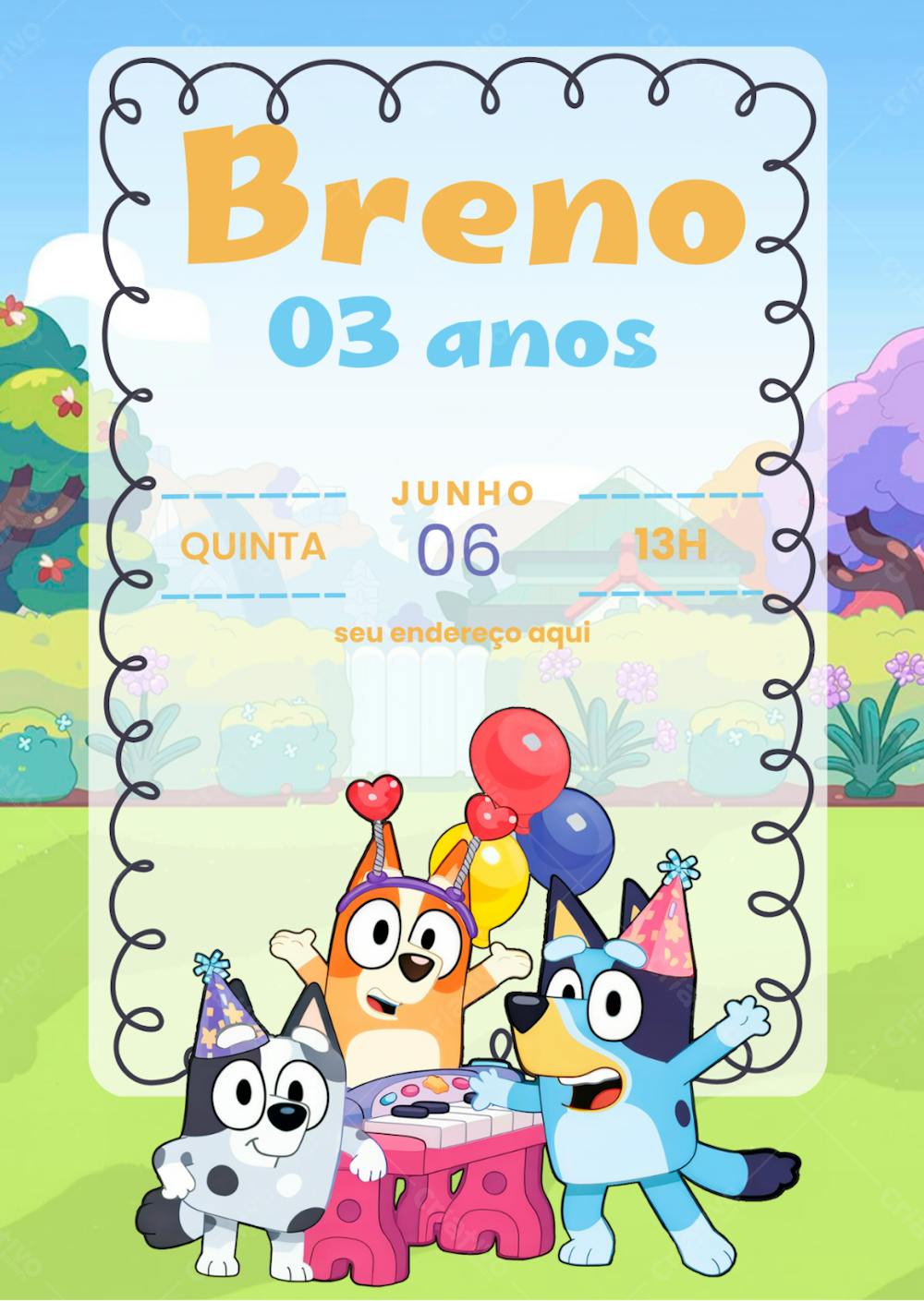 Convite Aniversário Bluey e Amigos 