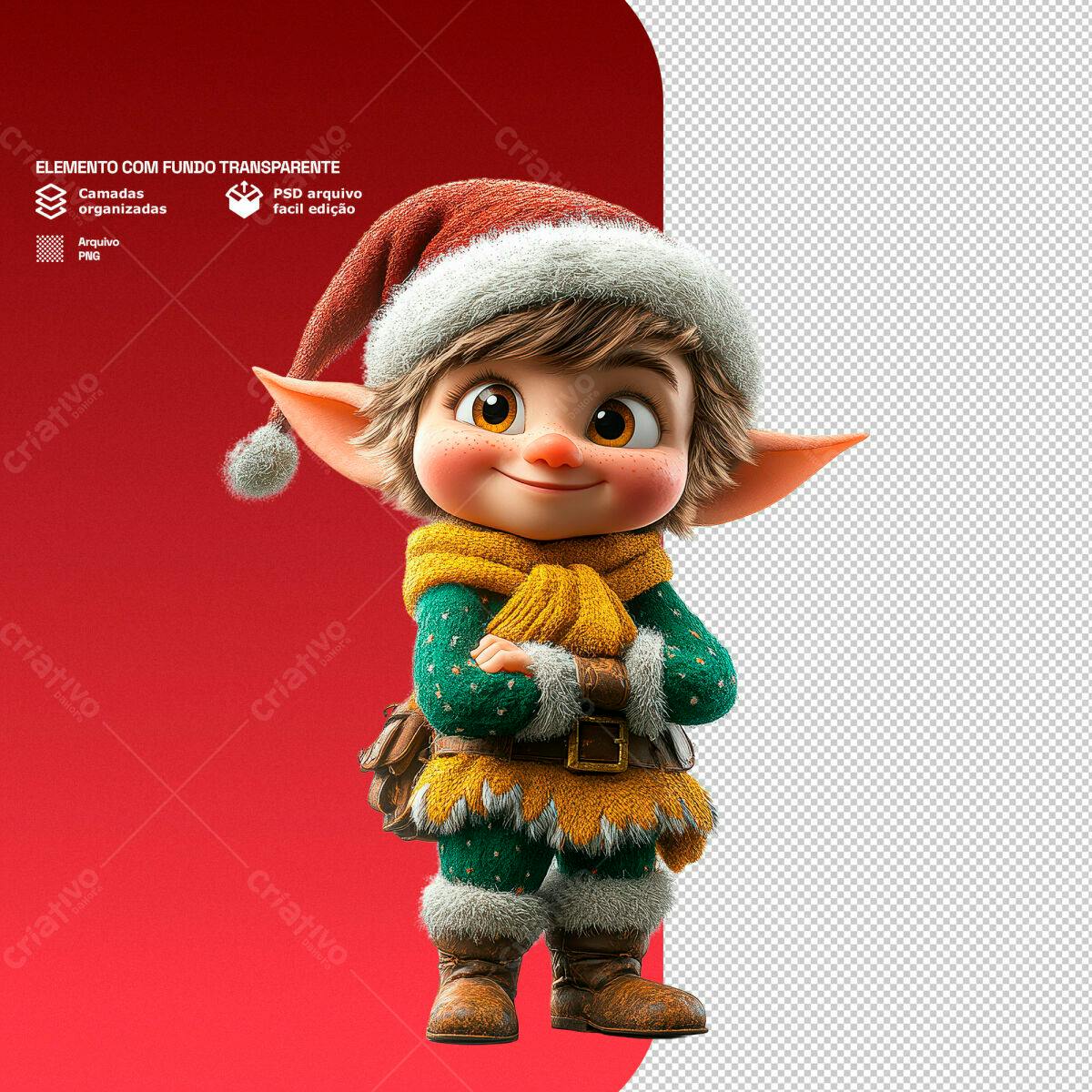 Elemento Natalino Duende PSD Editável
