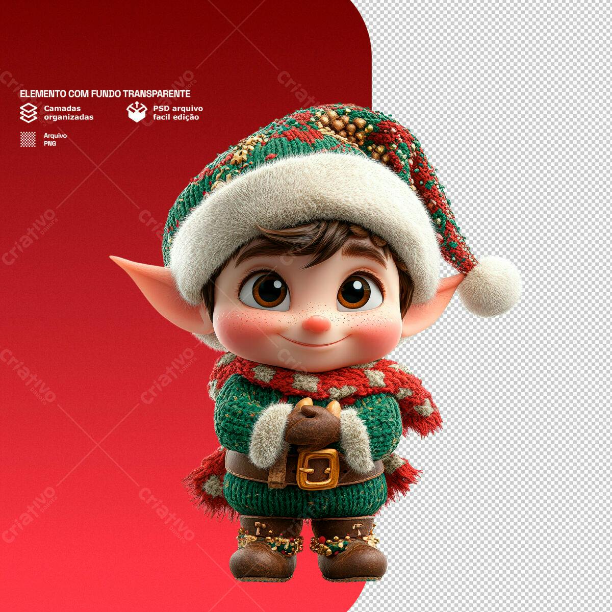 Elemento Natalino Duende PSD Editável