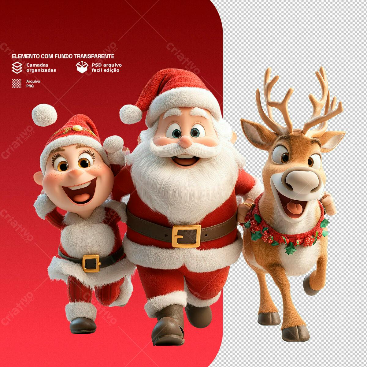 Personagens Natalinos 3D PSD Editável