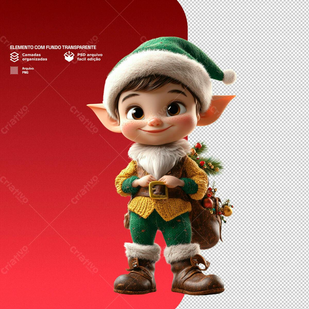 Elemento Natalino Duende PSD Editável