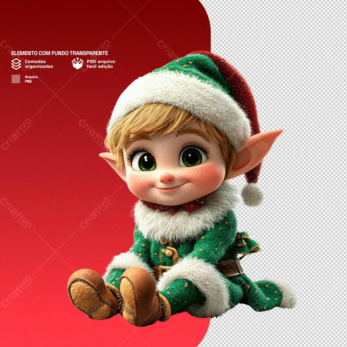 Elemento Natalino Duende PSD Editável