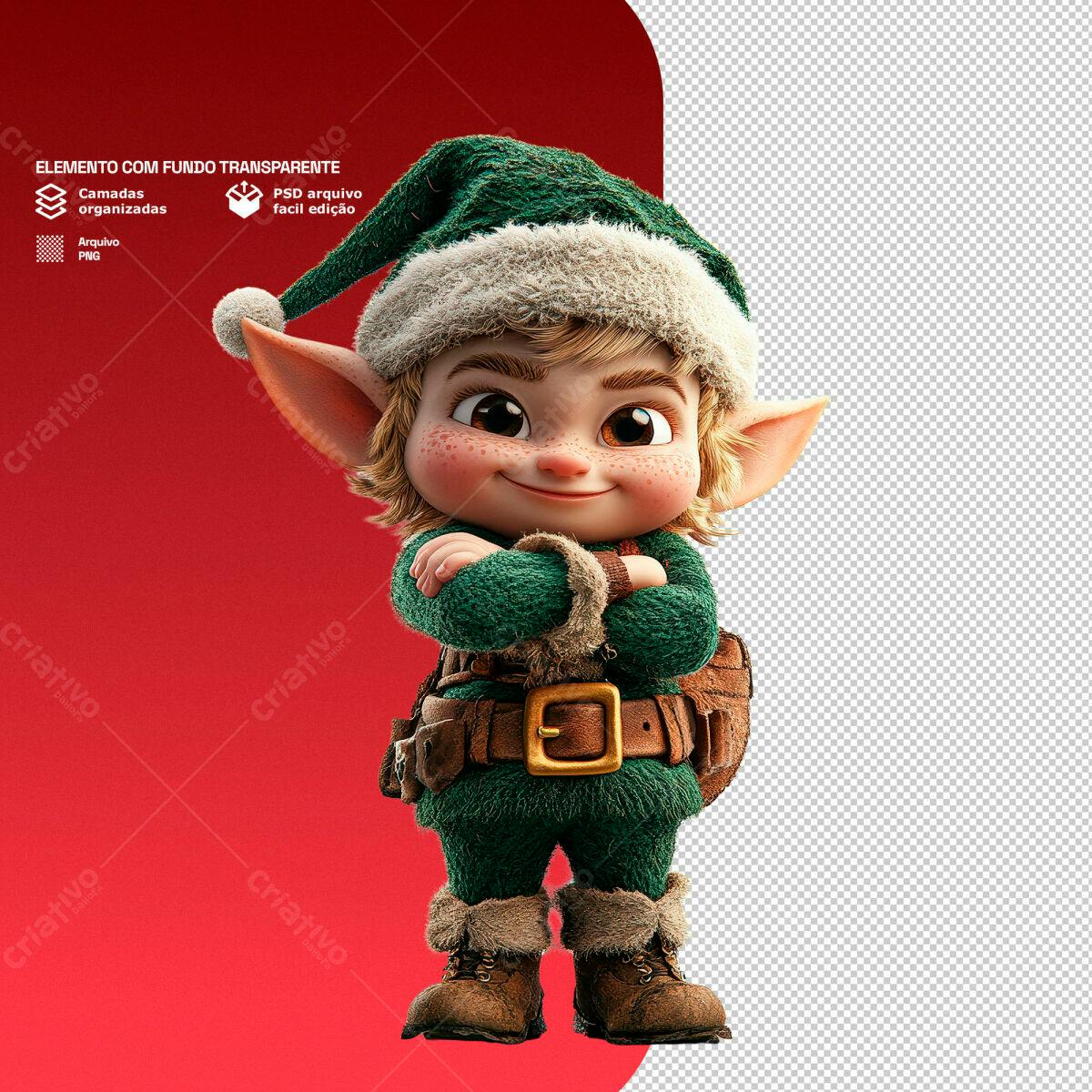 Elemento Natalino Duende PSD Editável