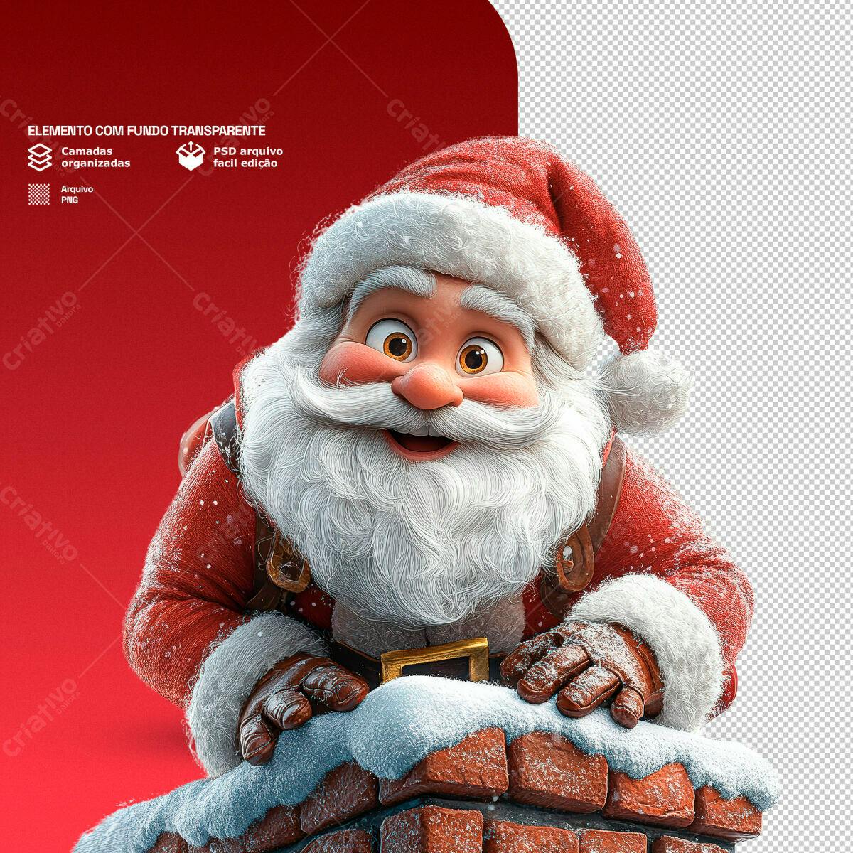 Elemento Natalino Papai Noel na Chaminé PSD Editável