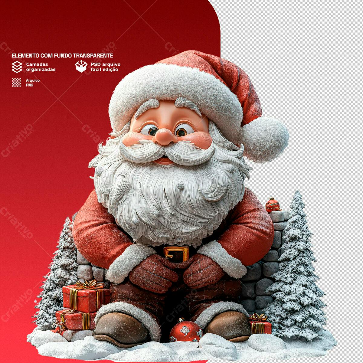 Elemento Natalino Papai Noel PSD Editável