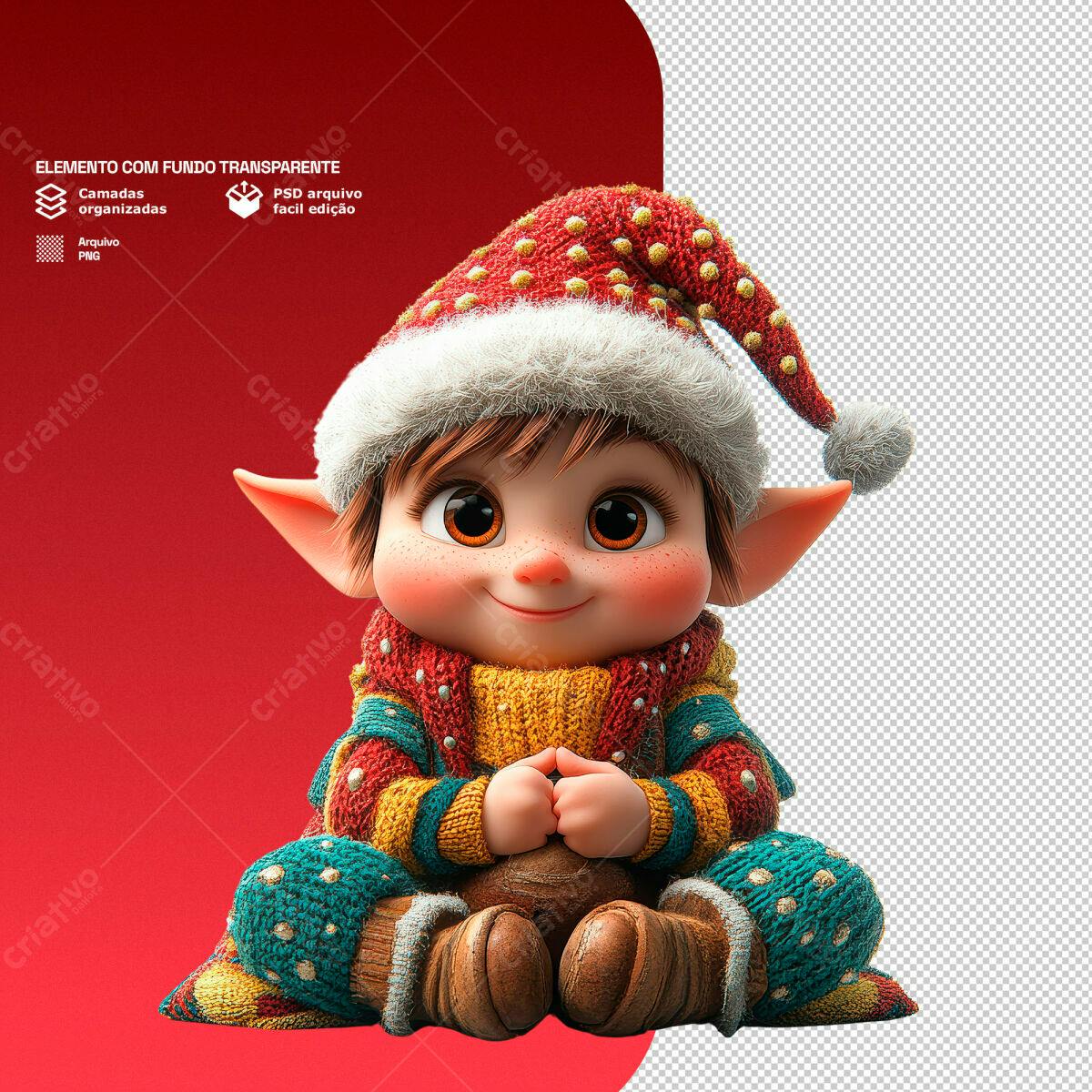 Elemento Natalino Duende PSD Editável