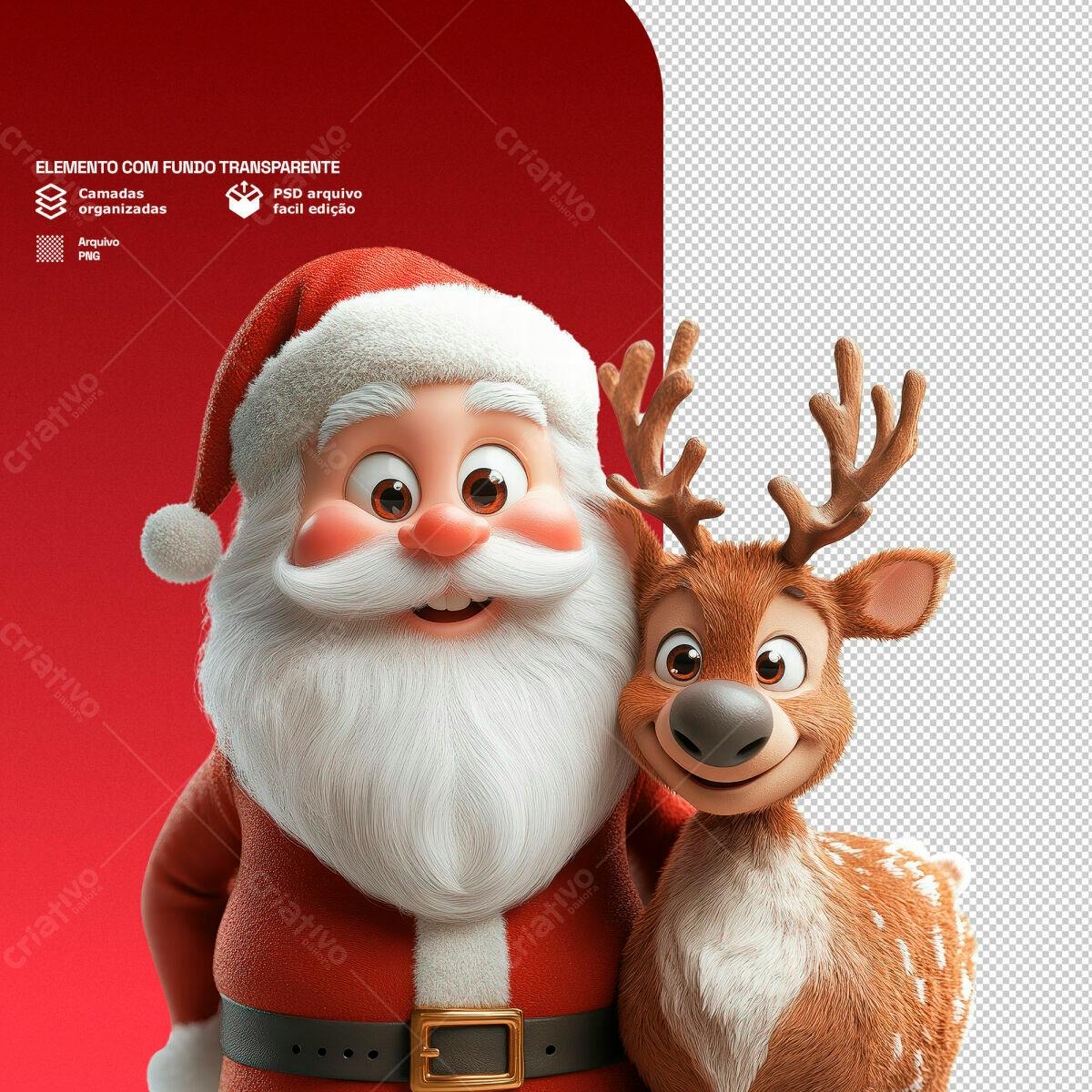 Imagem de Natal Papai Noel e Rena PSD Editável