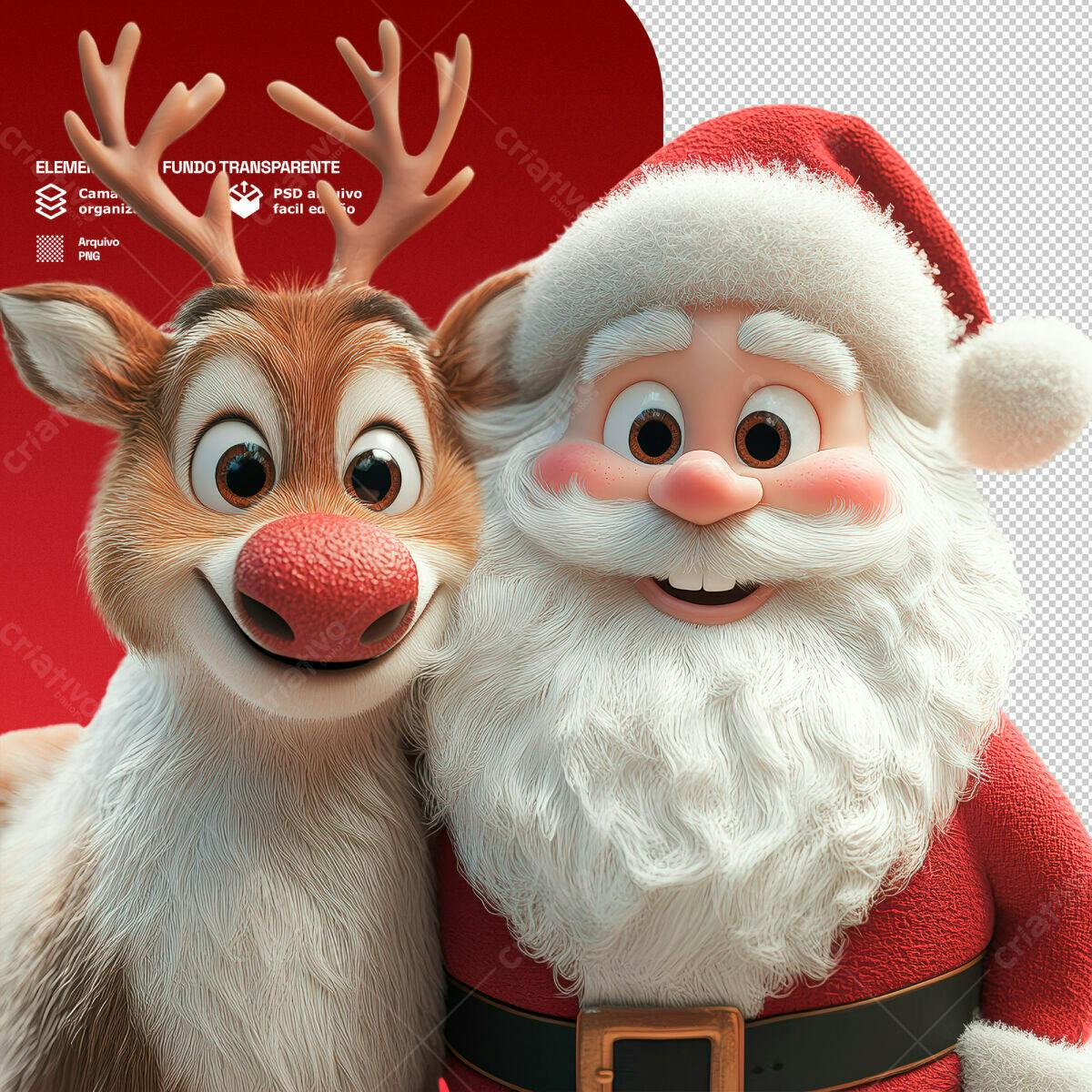 Imagem Natalina Papai Noel e Rena PSD Editável