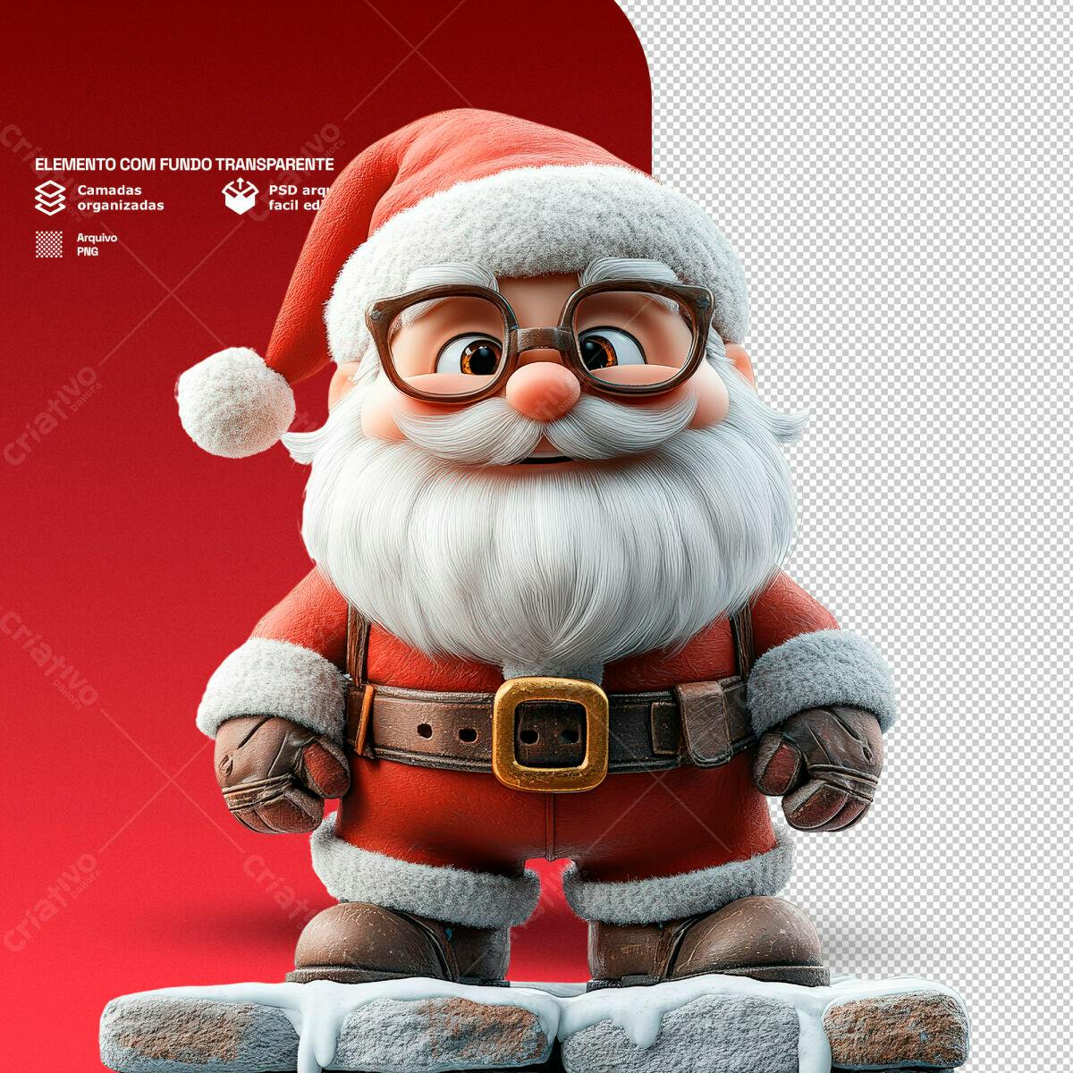 Elemento Natalino Papai Noel 3D PSD Editável