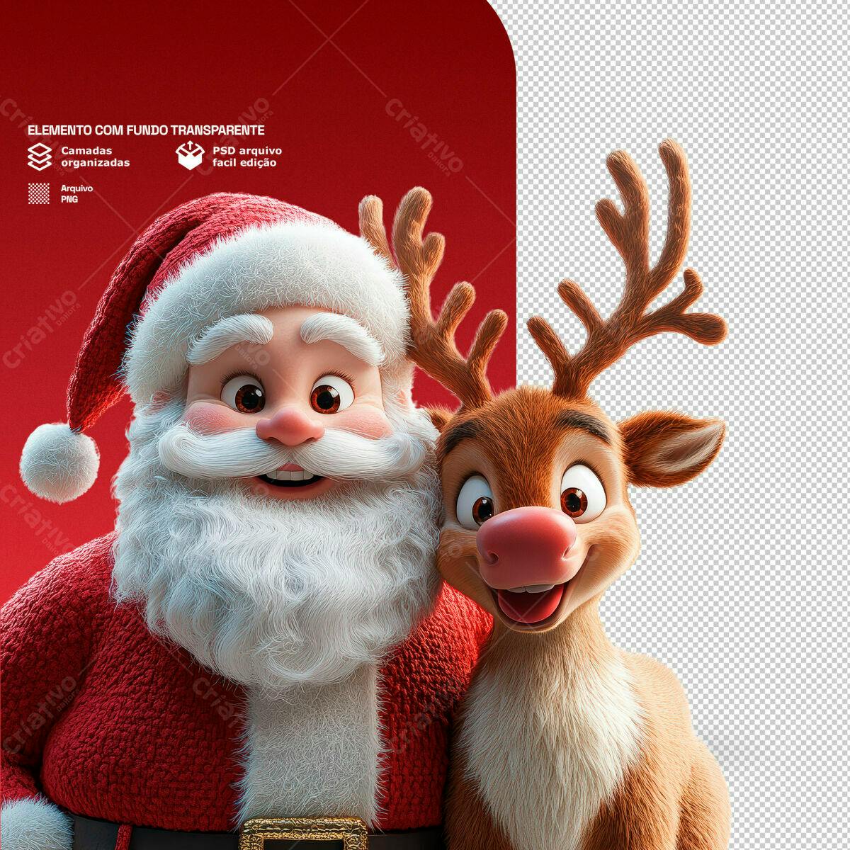 Imagem Natalina Papai Noel e Rena PSD Editável