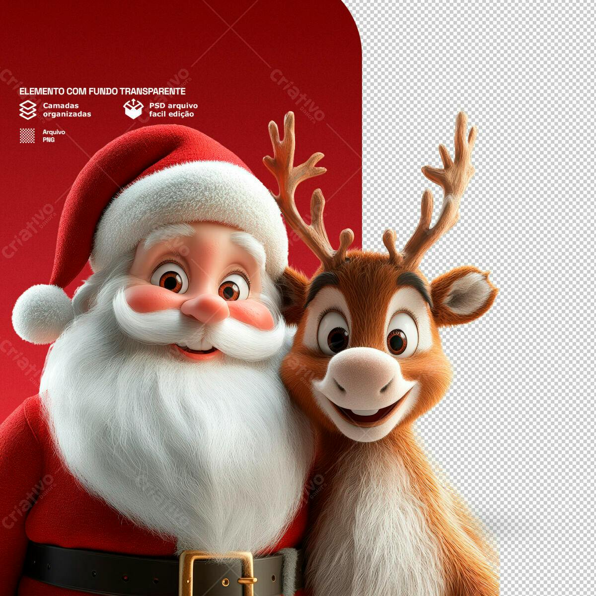 Imagem Natalina Papai Noel e Rena PSD Editável