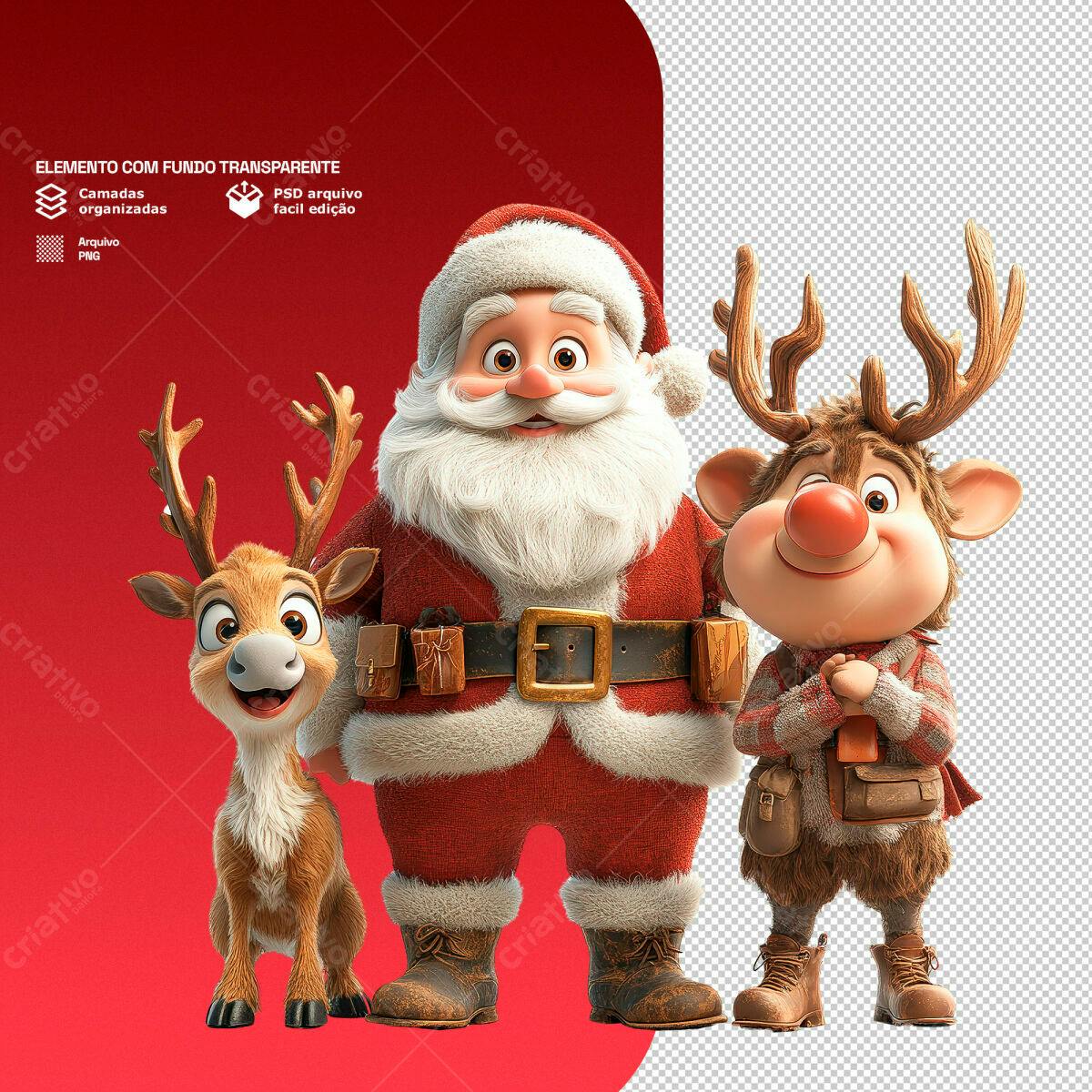 Imagem Natal Papai Noel e Renas PSD Editável