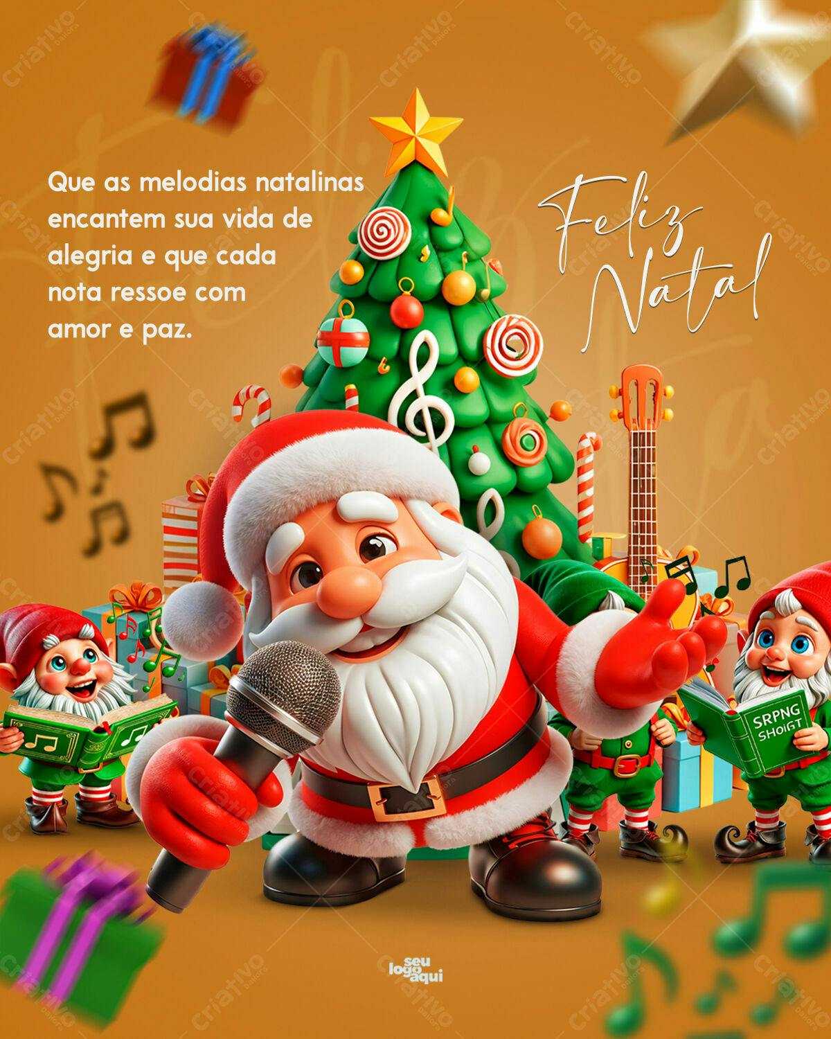 Postagem de Natal com Papai Noel e Duendes PSD Editável