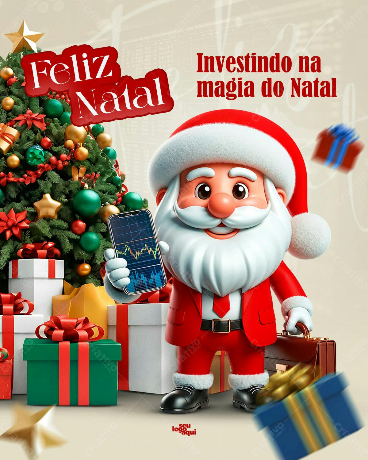 Flyer Natalino com Papai Noel Investidor PSD Editável