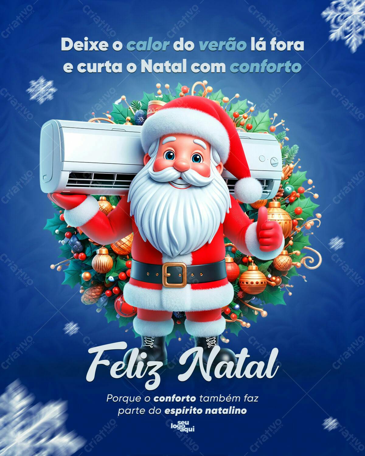 Flyer Natal com Papai Noel e Ar Condicionado PSD Editável