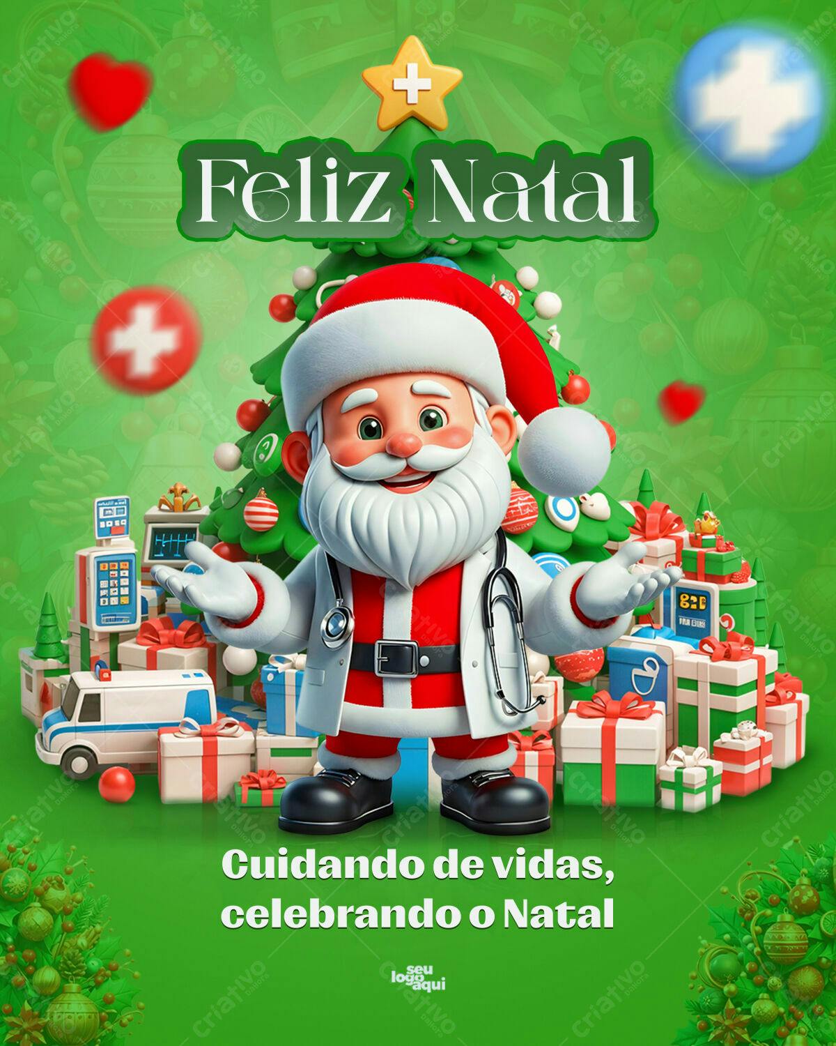 Arte Natalina Papai Noel Médico PSD Editável