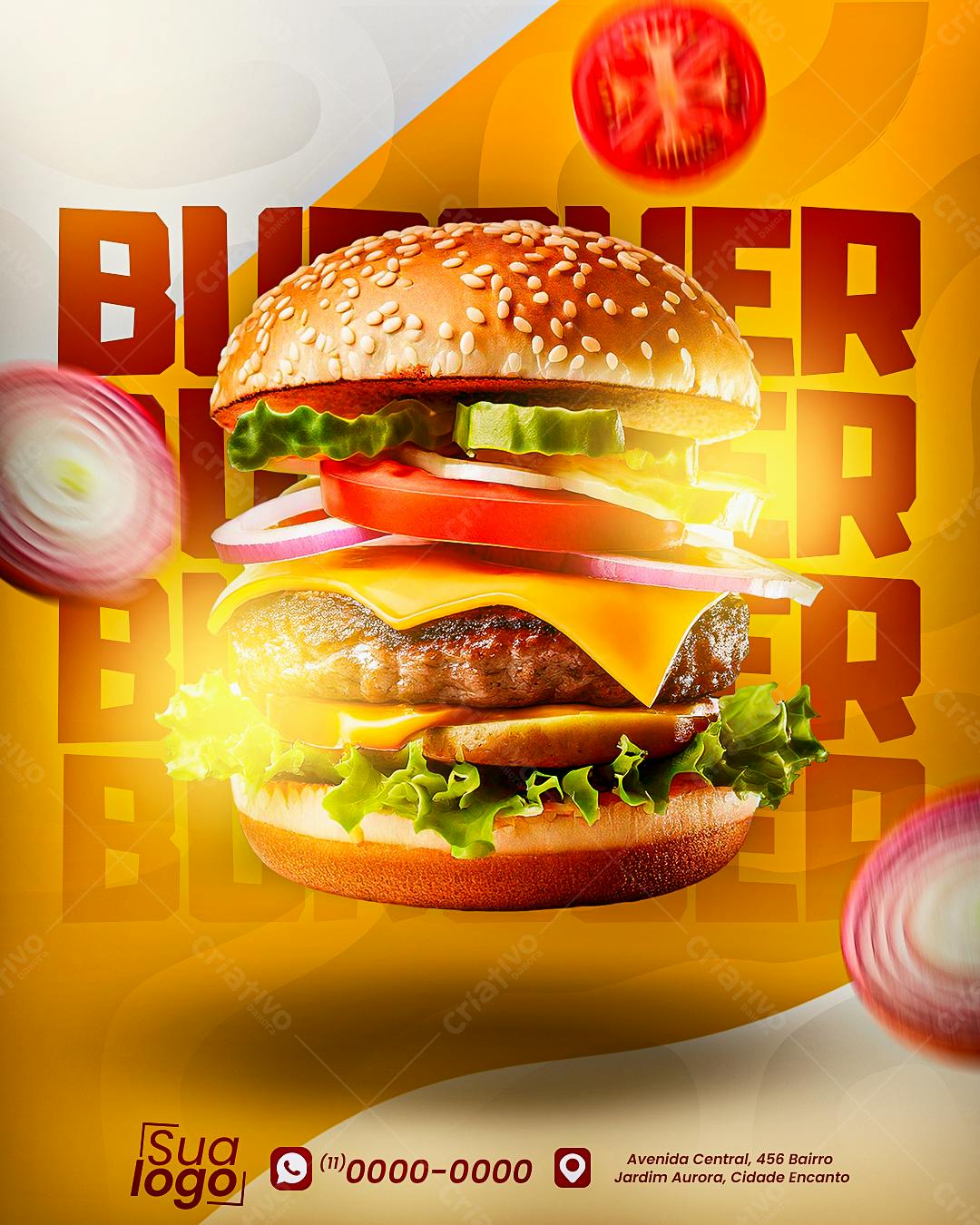 Flyer para Lanchonete com Hambúrguer PSD Editável