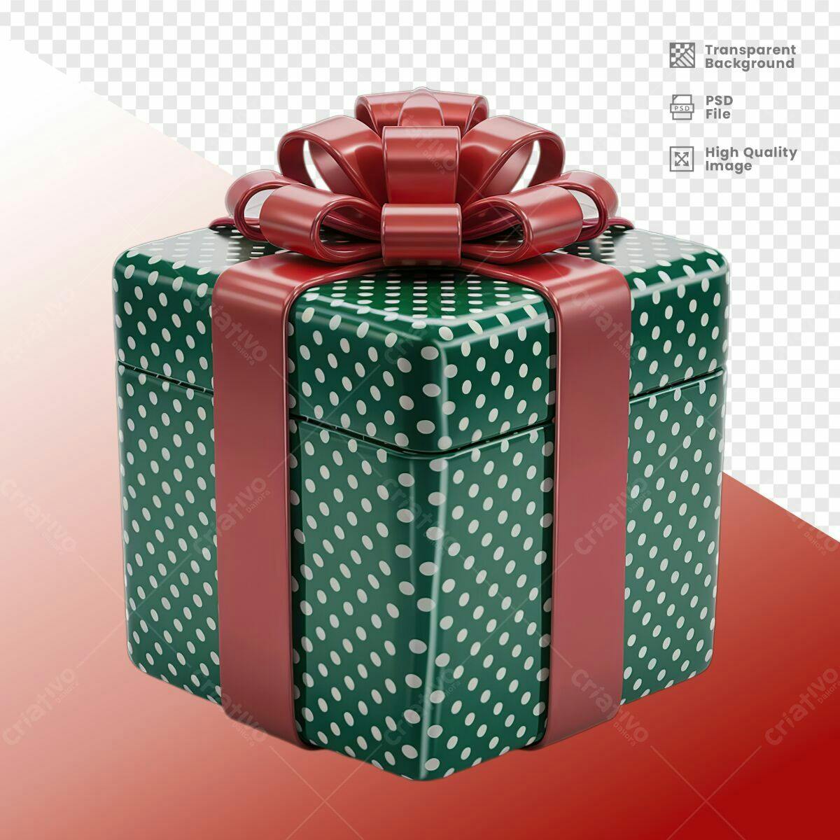Caixa de Presente Verde e Vermelho PSD Editável