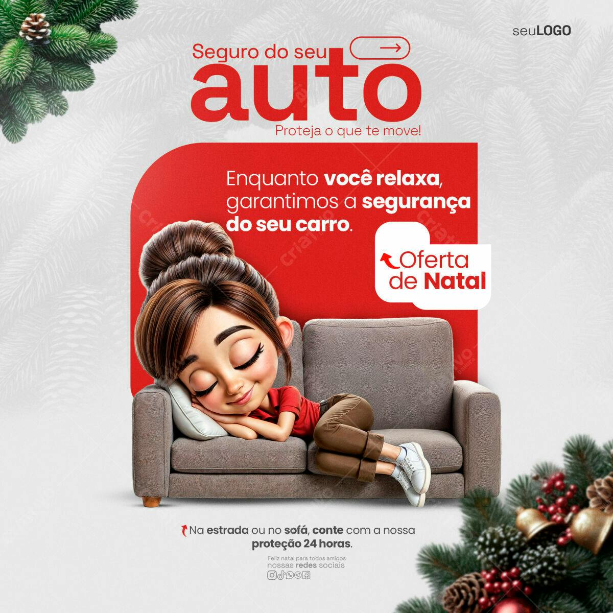 Flyer de Seguro Auto para Oferta de Natal PSD Editável