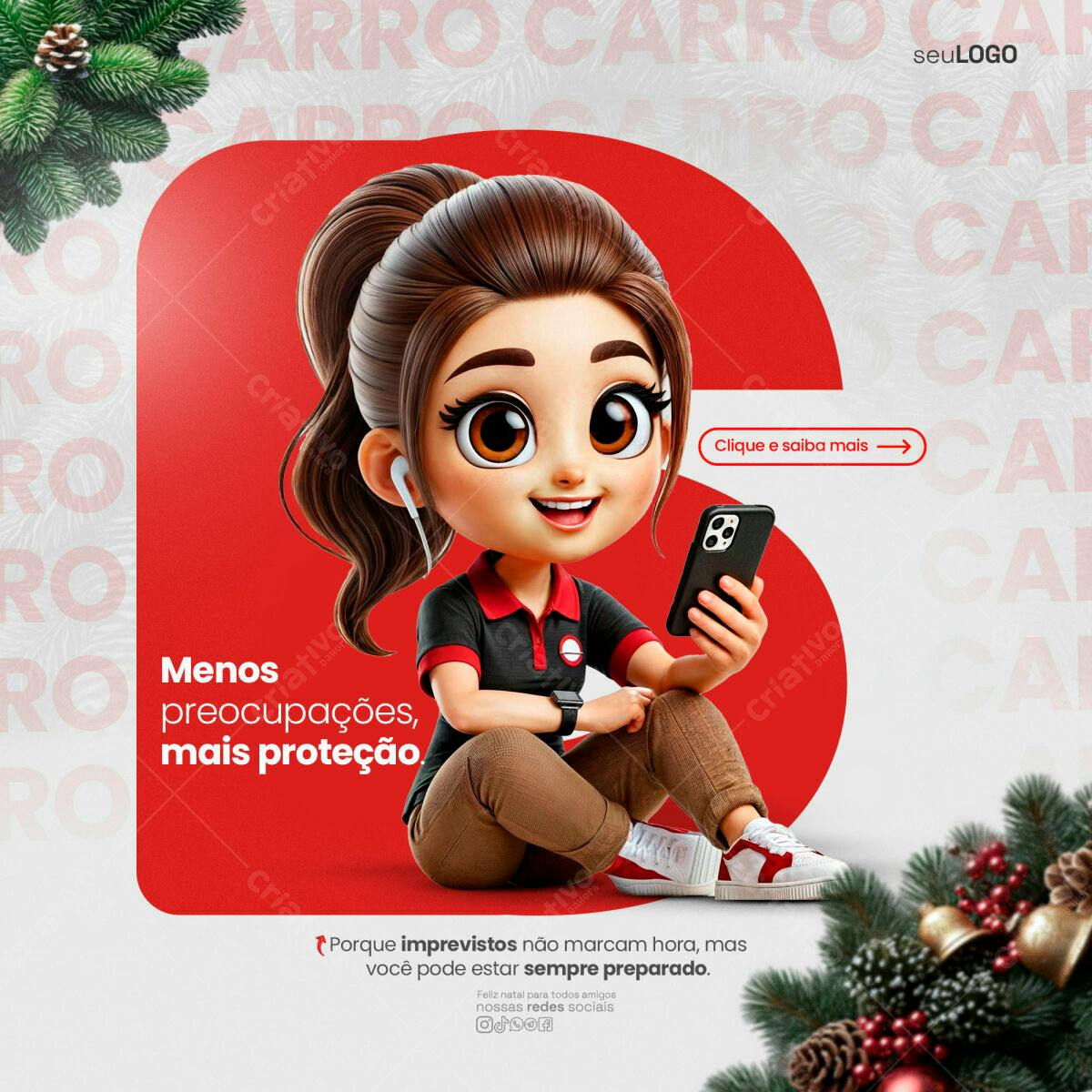 PSD Anúncio Natalino com Garota Cartoon PSD Editável