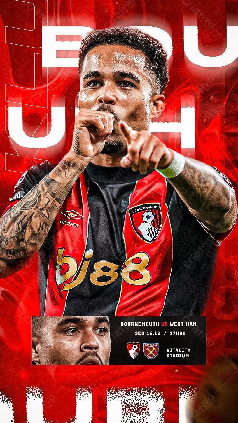 Flyer de Futebol AFC Bournemouth x West Ham PSD Editável