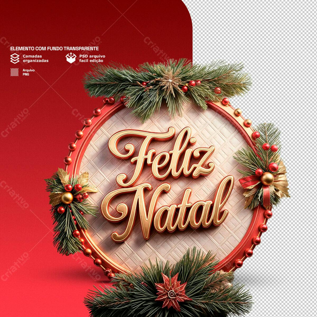 Enfeite Natalino Feliz Natal PSD Editável