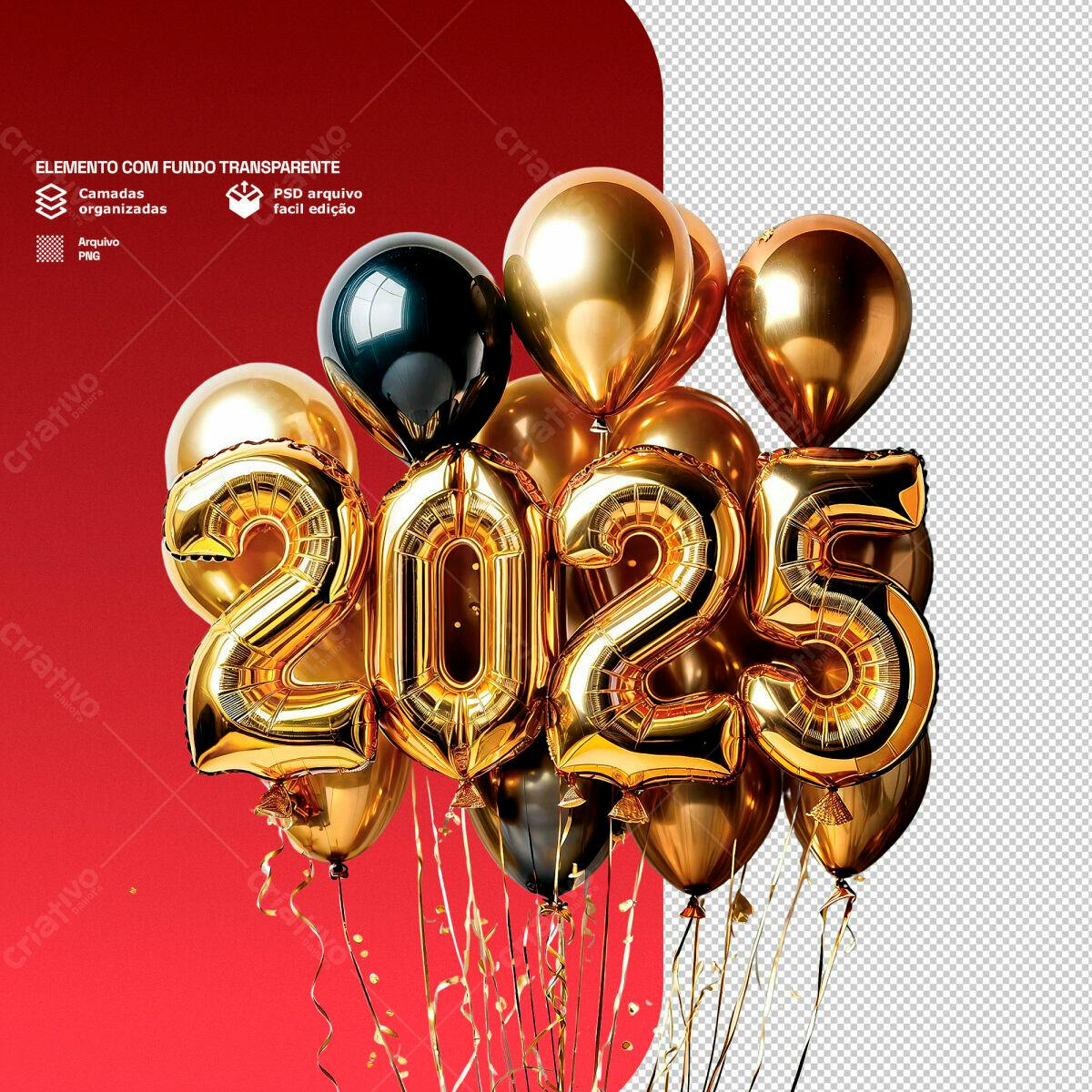 Balões 2025 Ano Novo PSD Editável