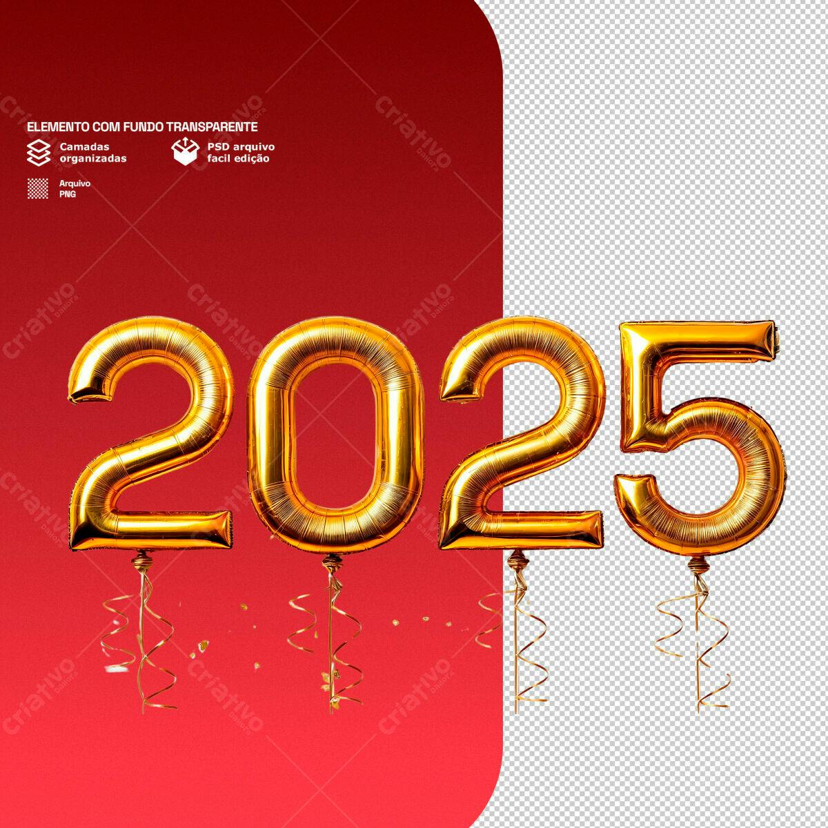 Balões 2025 Ano Novo PSD Editável