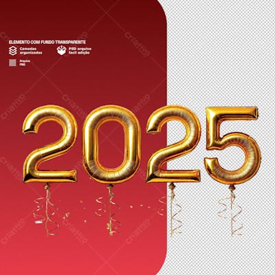 Selo 3D Com Numeros 2025 Png Transparente