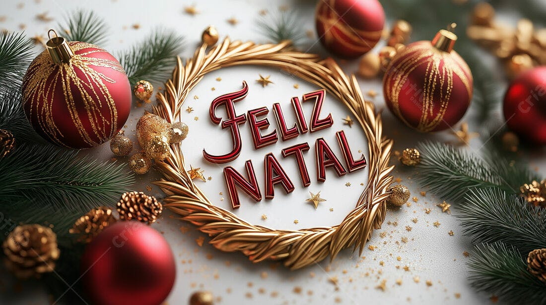 Feliz Natal decoração dourada e vermelha