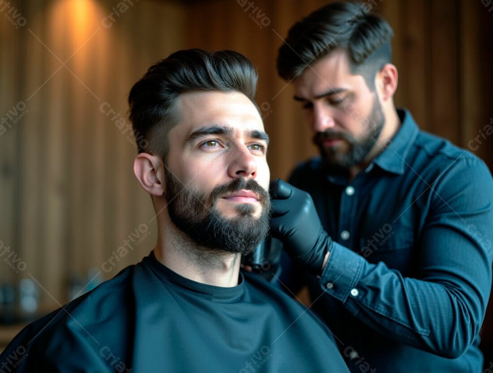 Homem Charmoso Cortando Barba Em Salão De Barbeiro