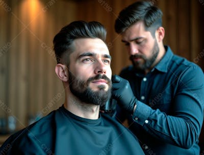 Homem Charmoso Cortando Barba Em Salão De Barbeiro