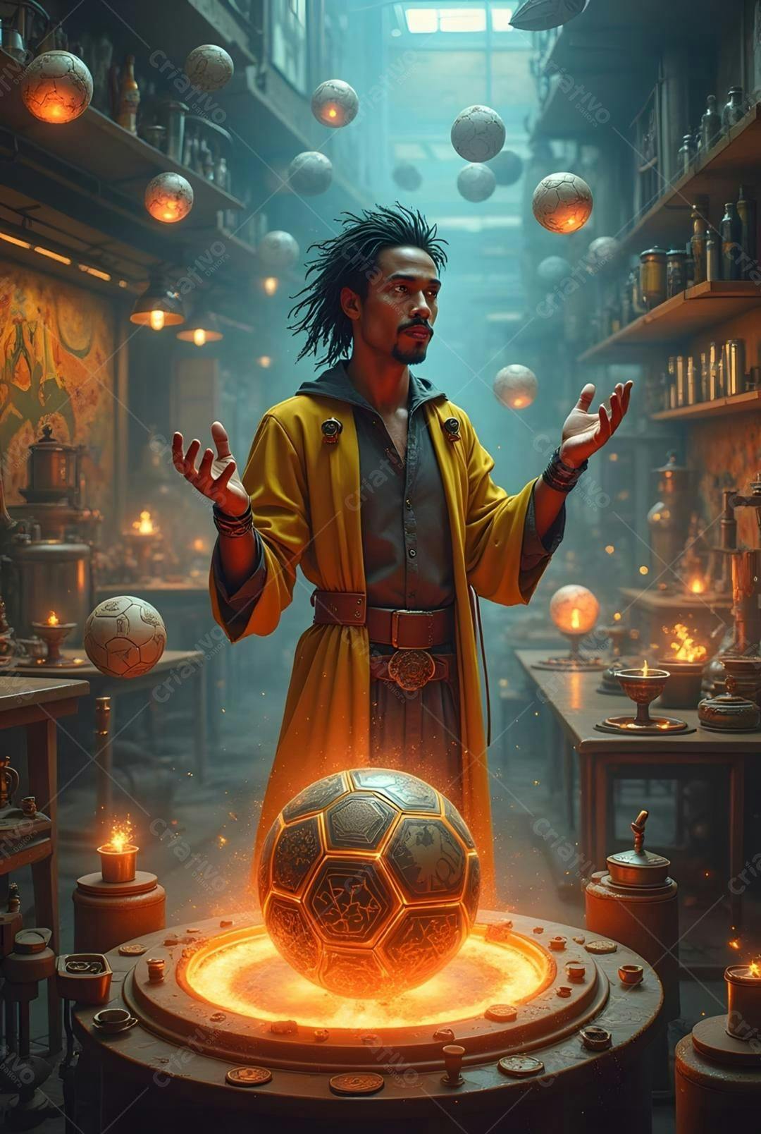 Mago negro manipulando esfera mágica