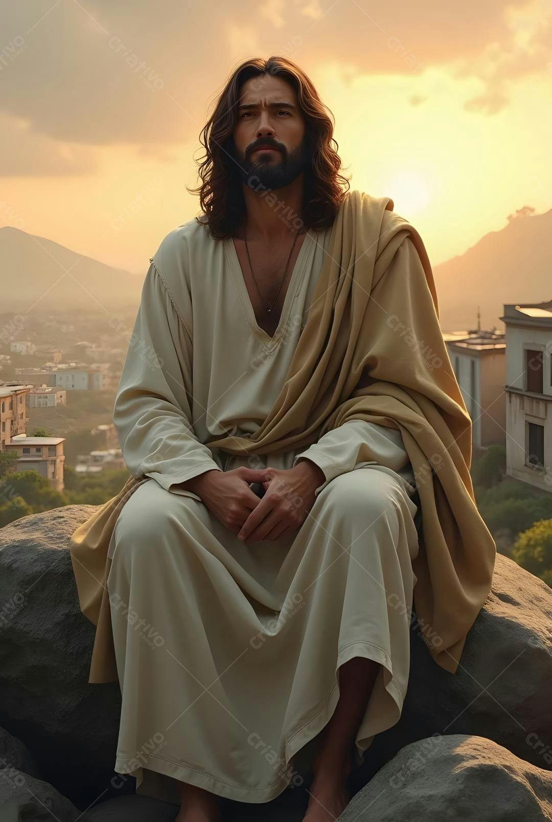 Jesus meditando ao entardecer