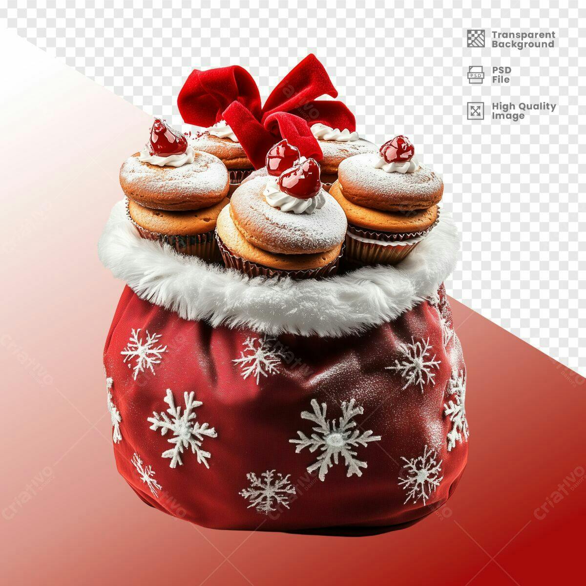 Sacola de Natal com Cupcakes PSD Editável
