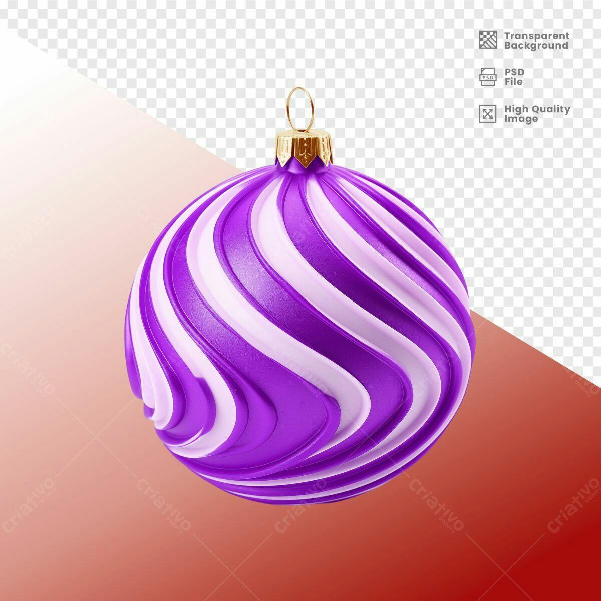 Enfeite de Natal Roxo e Branco PSD Editável