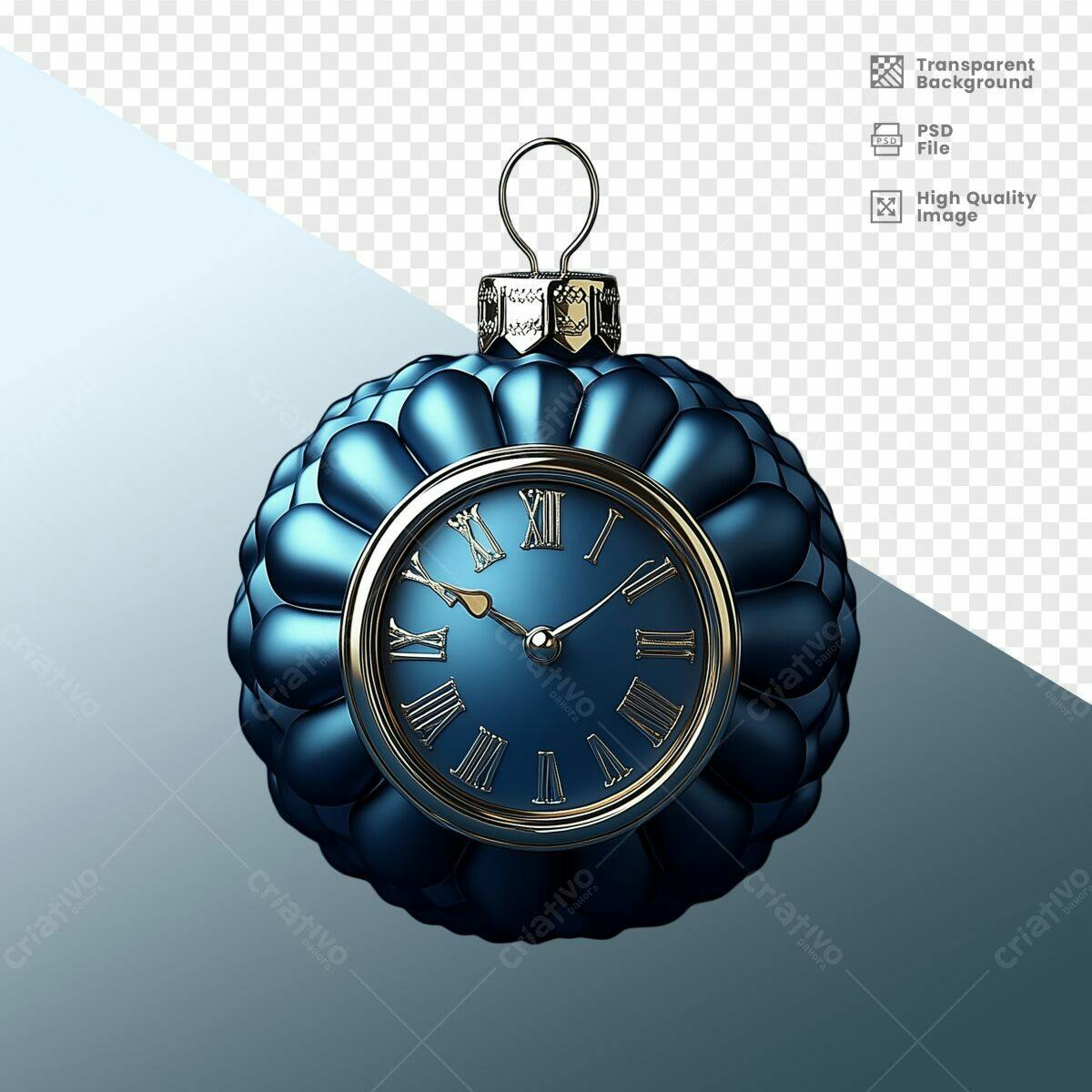Enfeite de Natal com Relógio Azul Escuro PSD Editável