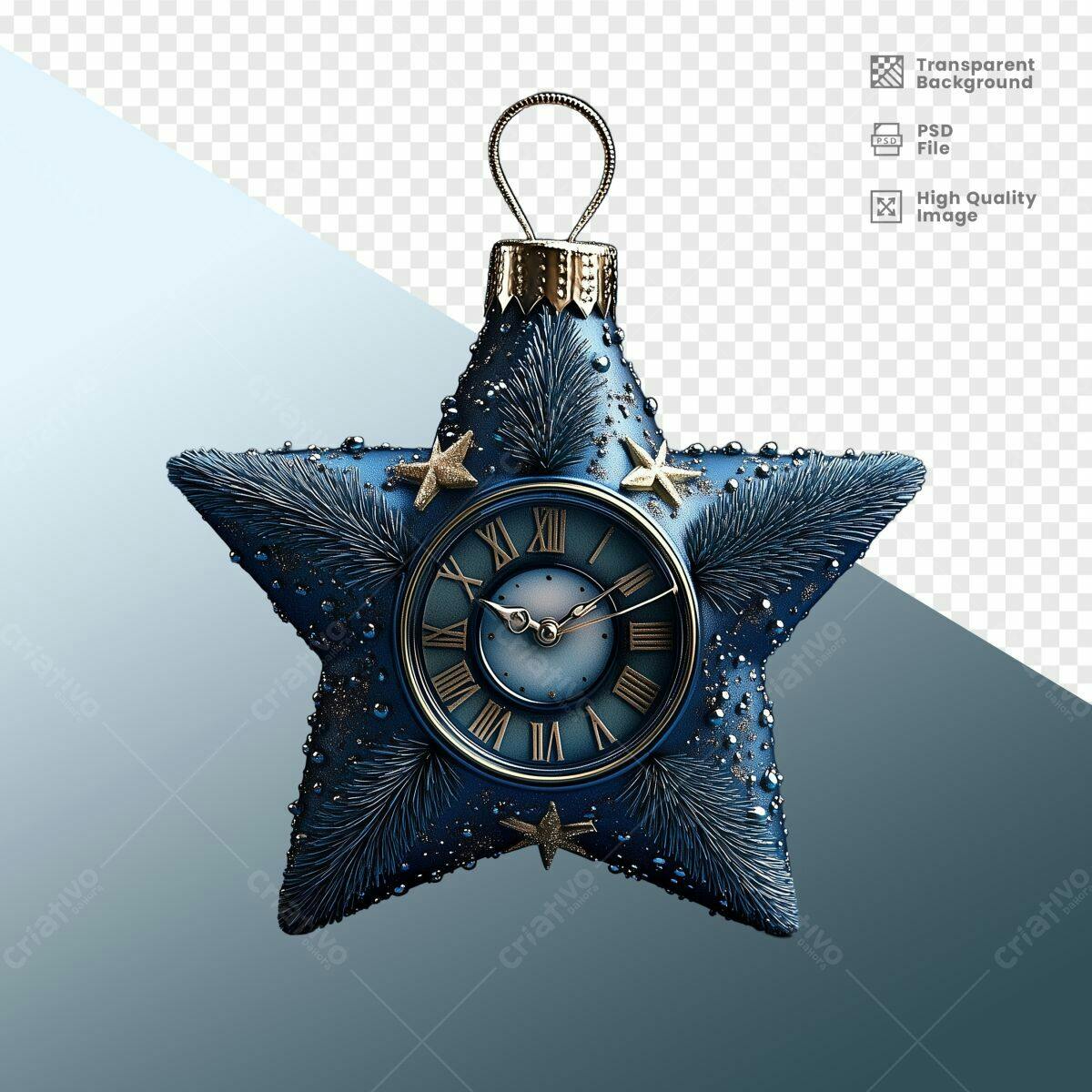 Enfeite de Natal em Formato de Estrela Azul PSD Editável