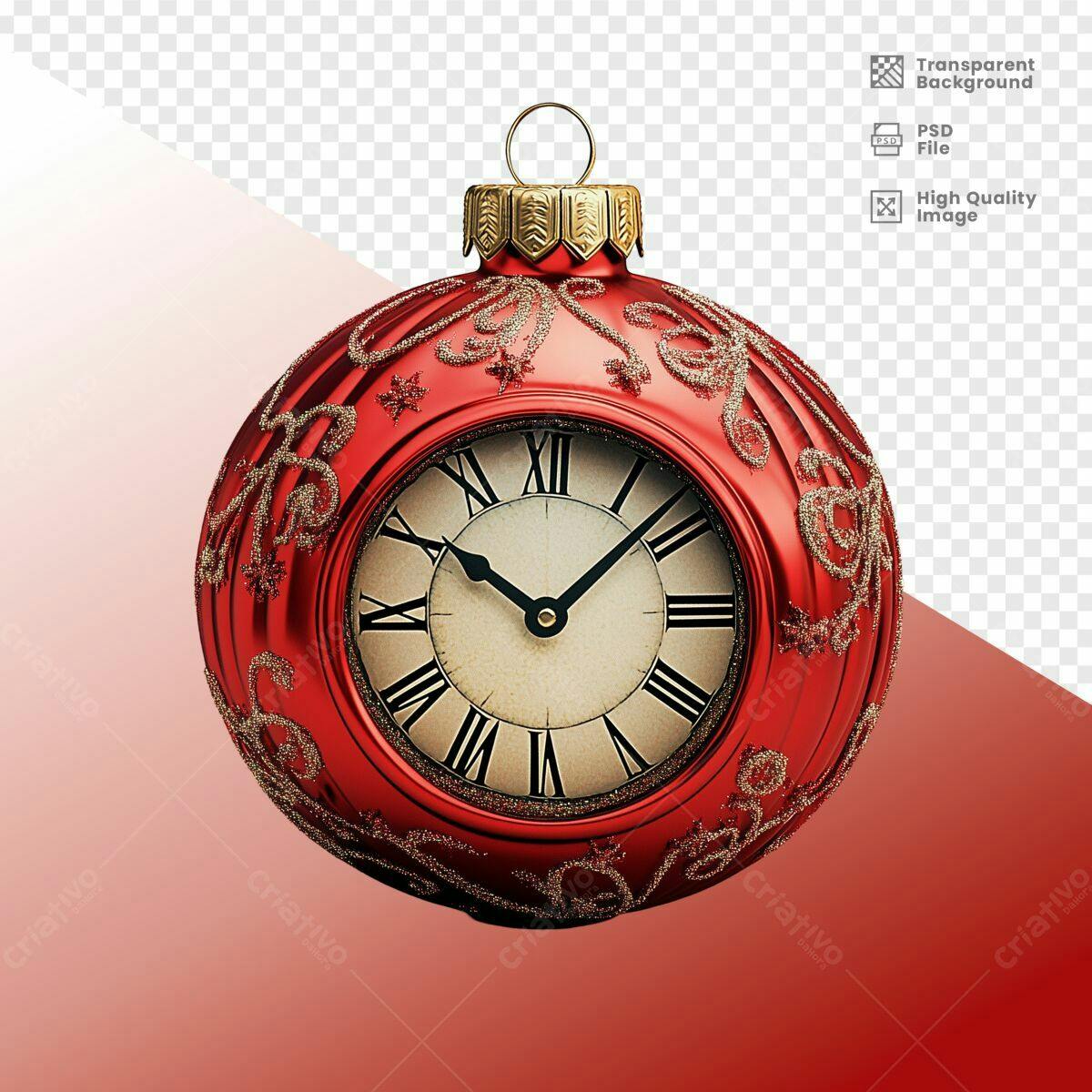 Enfeite de Natal com Relógio Vermelho PSD Editável